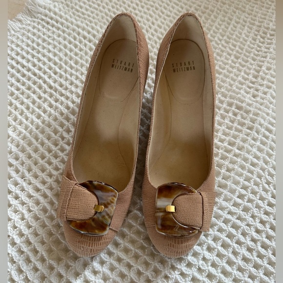 Stuart Weitzman Beige Lizard Embossed Bucalina Wedge Pumps Size 8 - Picture 1 of 6